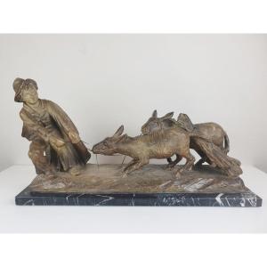 Carli G. Group In Terracotta With Bronze Patina, Early 20th