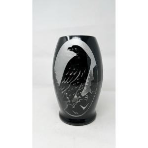 Ardver, Eagles Vase, Sand-cleared Hyalite Glass, Boom Circa 1930