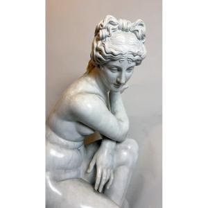 Cav. F. Palla, Sculpture En Marbre "vénus Accroupie" Italie 19th