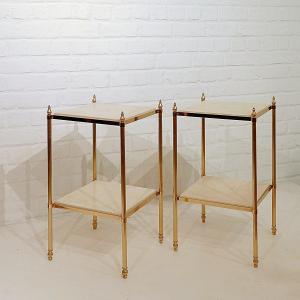Pair Of Sofa Ends In Brass And Travertine
