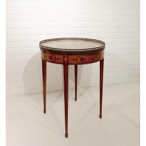Louis XVI Style Pedestal Table In Marquetry And Marble 