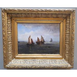 H. Pilton Oil On Panel "marine" Signed And Dated 1881