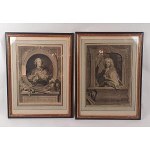2 18th Engravings Portrait Of Louis XV And Sylva His Consultant Physician
