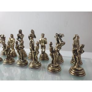 Erotic Chessboard In Silver Metal And Glass Top
