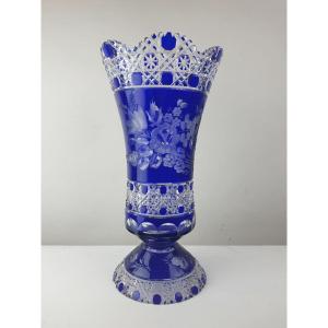 Meissen, Rare Blue Lined Cut Crystal Vase