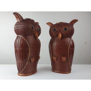 2 Wicker Owls Forming Vase