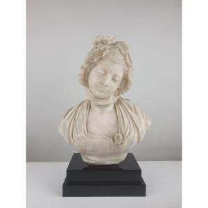 Greuze, Marble Bust Of Young Girl, Signed