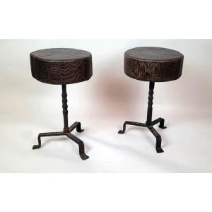 Wenge And Wrought Iron Stools
