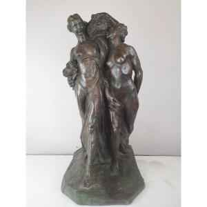 Jos De Decker, Bronze With Green Patina "allegory Of Spring"