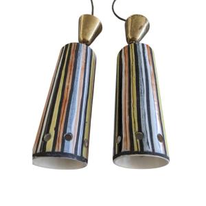 Capron Roger, Pair Of "pyjama" Pendant Lights In Polychrome Glazed Earthenware