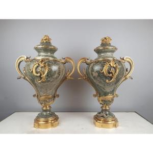 Pair Of Large Marble And Gilt Bronze Cassolettes, 19th Century