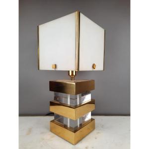 Lampe d'appoint en plexi et laiton, vers 1970