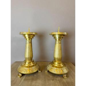 Pair Of Bronze Candlesticks, Circa 1930
