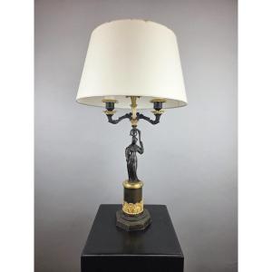 Pied de lampe Charles X en bronze patiné et doré