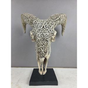 Carved Bone Ram Skull