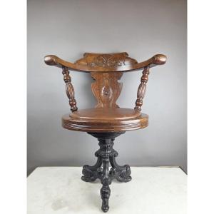 Captain's Chair In Patinated Wood, Late 19th Century