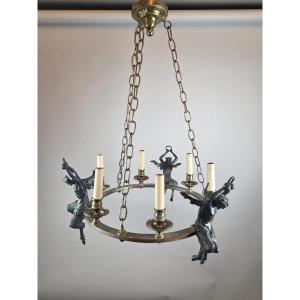 Empire Chandelier In Brass And Bronze With Black Patina