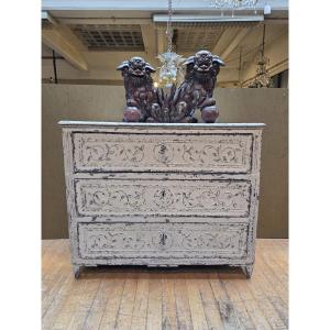 Louis XVI Style Chest Of Drawers In Patinated Wood, 19th Century