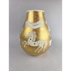 Louis Randour, vase en céramique à décor de chevaux, vers 1930