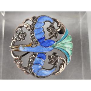 Broche Art-Nouveau, argent 835 émaillé