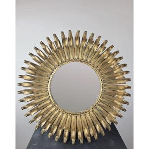 Dans le goût de maison Jansen, Miroir soleil en laiton, vers 1960