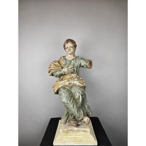 Saint en bois sculpté polychromé, 18e siècle