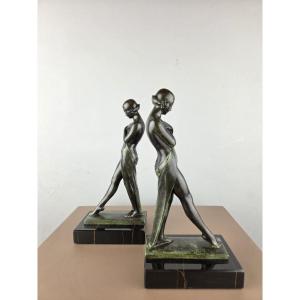 Fayral, For Max Le Verrier, A Pair Of Bronze Bookends