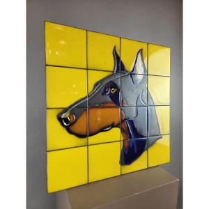 Ceramic Tiles Depicting A Doberman, Circa 1970