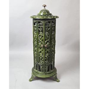 Green Enameled Cast Iron Wood-burning Stove, Circa 1900