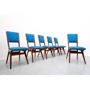 Set Of 6 Blue Chairs, Model 634, By Carlo De Carli For Cassina, Italy, 1950s.