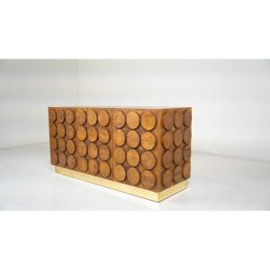 Contemporary Sideboard In Wood And Brass, Italy.