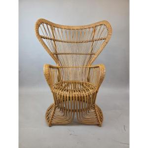 Fauteuil en rotin et osier, vers 1970