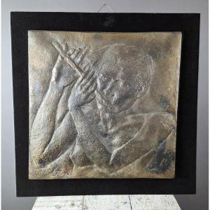 Pericle Fazzini, Bronze Bas Relief "il Flautista"