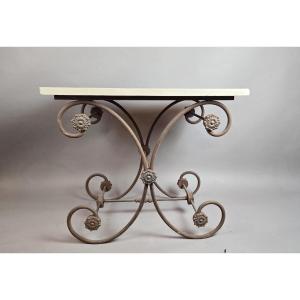 Table de boucher en fonte et tablette de marbre, fin 20th