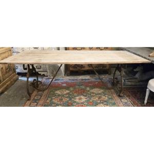 Riveted Wrought Iron Table With Teak Top