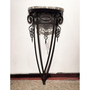 Console Art déco en fer forgé, plateau en marbre