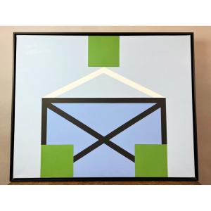 Oil On Canvas, "three Green Squares", André Goffin 1930-2018