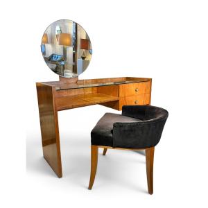 Coiffeuse Art Déco en noyer et son fauteuil