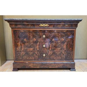 Commode d'époque Louis Philippe en ronce de noyer