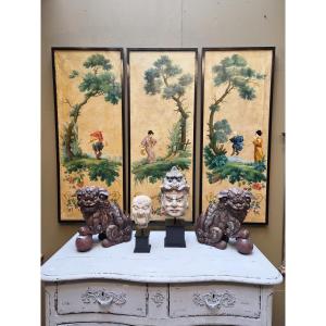 Triptyques, huile sur toile "scènes animées"