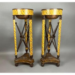 Pair Of Athenian Women In Painted Wood, 19th Century