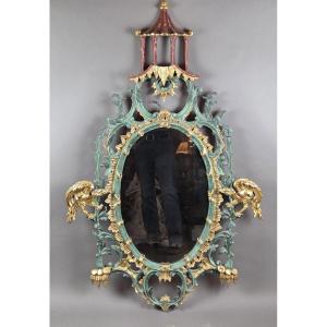 Miroir Japonisant en bois doré et polychromé, début 20th
