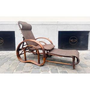 Chaise longue en bambou et rotin, années 1950