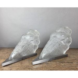 Degué, Pair Of Molded Glass Sconces, Circa 1930