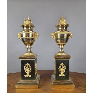 Paire de cassolettes en bronze doré d'époque Empire