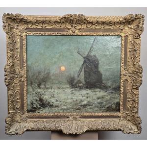 Oil On Canvas, "chiaroscuro At The Mill," Signed By Auguste Breugelmans, Early 20th Century