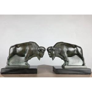 Pair Of Bronze Bookends Signed By Max Leverrier