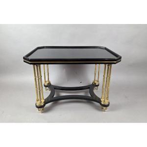 Hollywood Regency Coffee Table In Black Lacquered Wood And Gilded Bronze