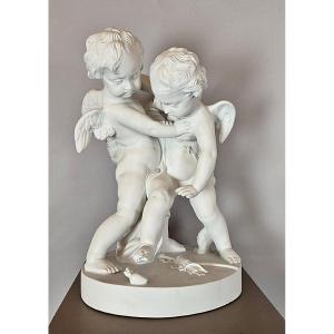"two Lovers Vying For A Heart" Biscuit, After Pigalle, Samson Factory, Circa 1900.