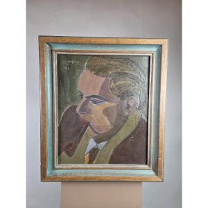 Edouard Eymard, huile sur toile "Portrait", date 1947